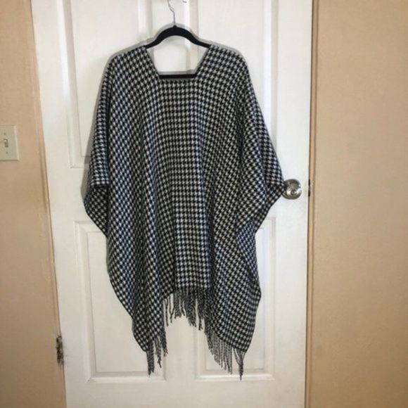 Black White Herringbone Knit Warm Shawl Wrap Y - Picture 10 of 13